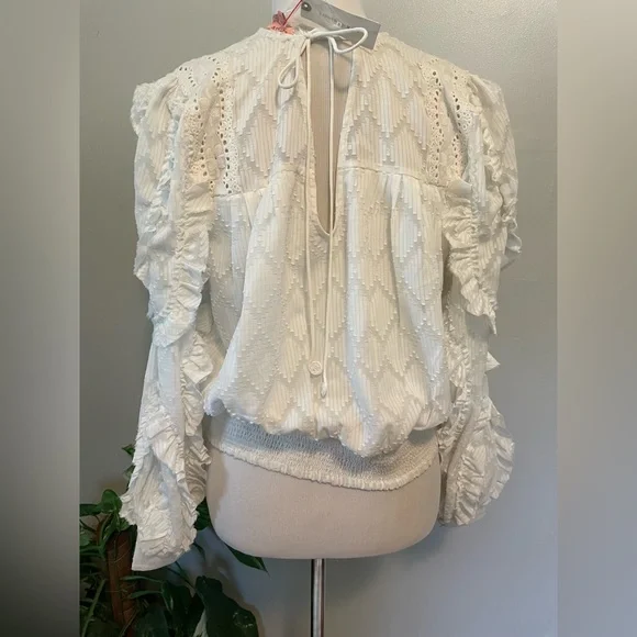 A Brand new with tags anthropologie white long sleeve ruffle crochet top - Picture 3 of 5